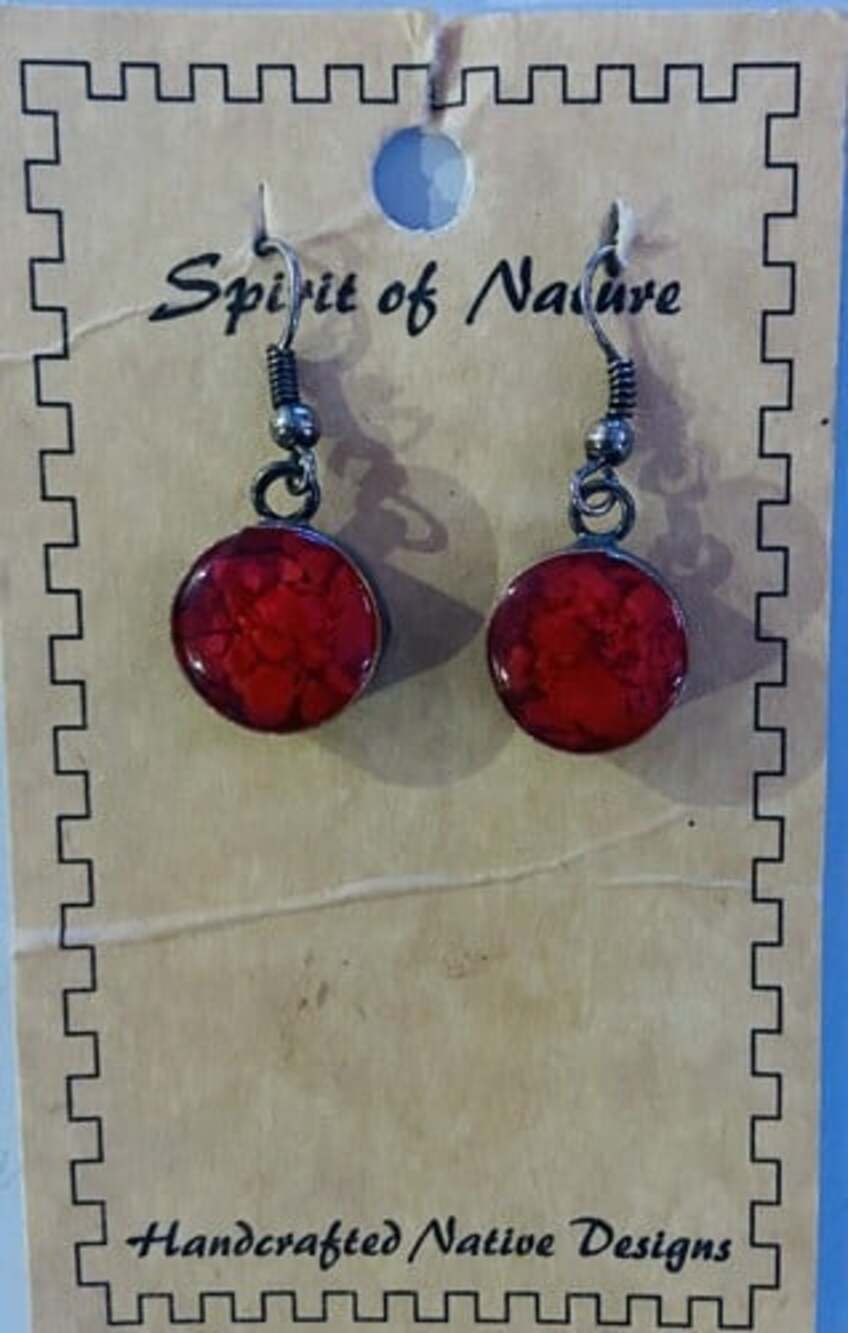 Spirit of Nature Earrings -Red Circular Stone